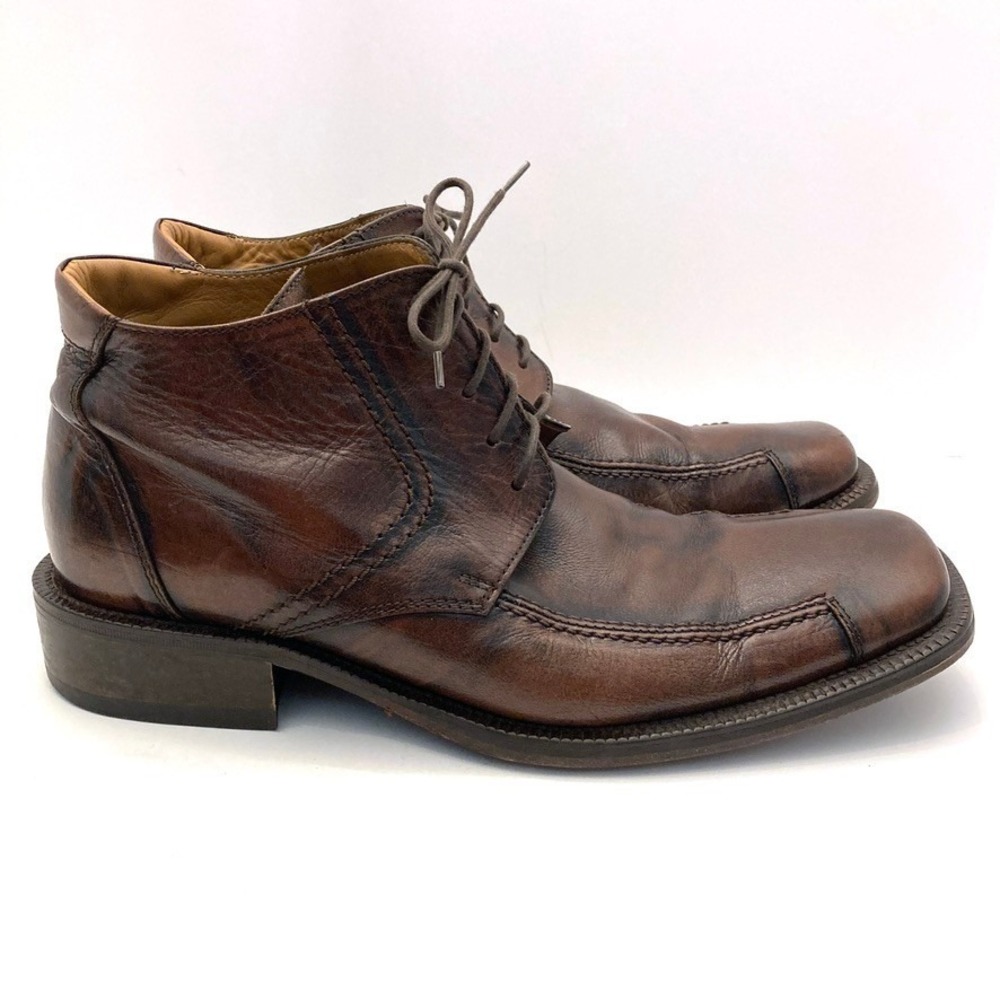 Gino Bianchi Brown Leather Chukka Ankle Boots Mens 8.5 EU 41 Lace Up Square Toe
